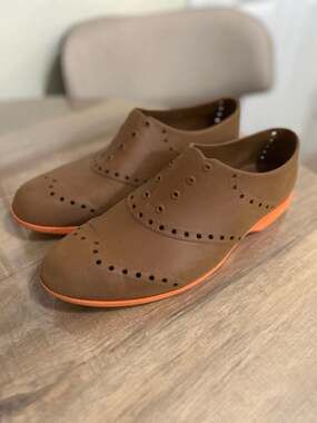 Biion Brights The Oxford Spikeless Golf Shoes Brown & Orange